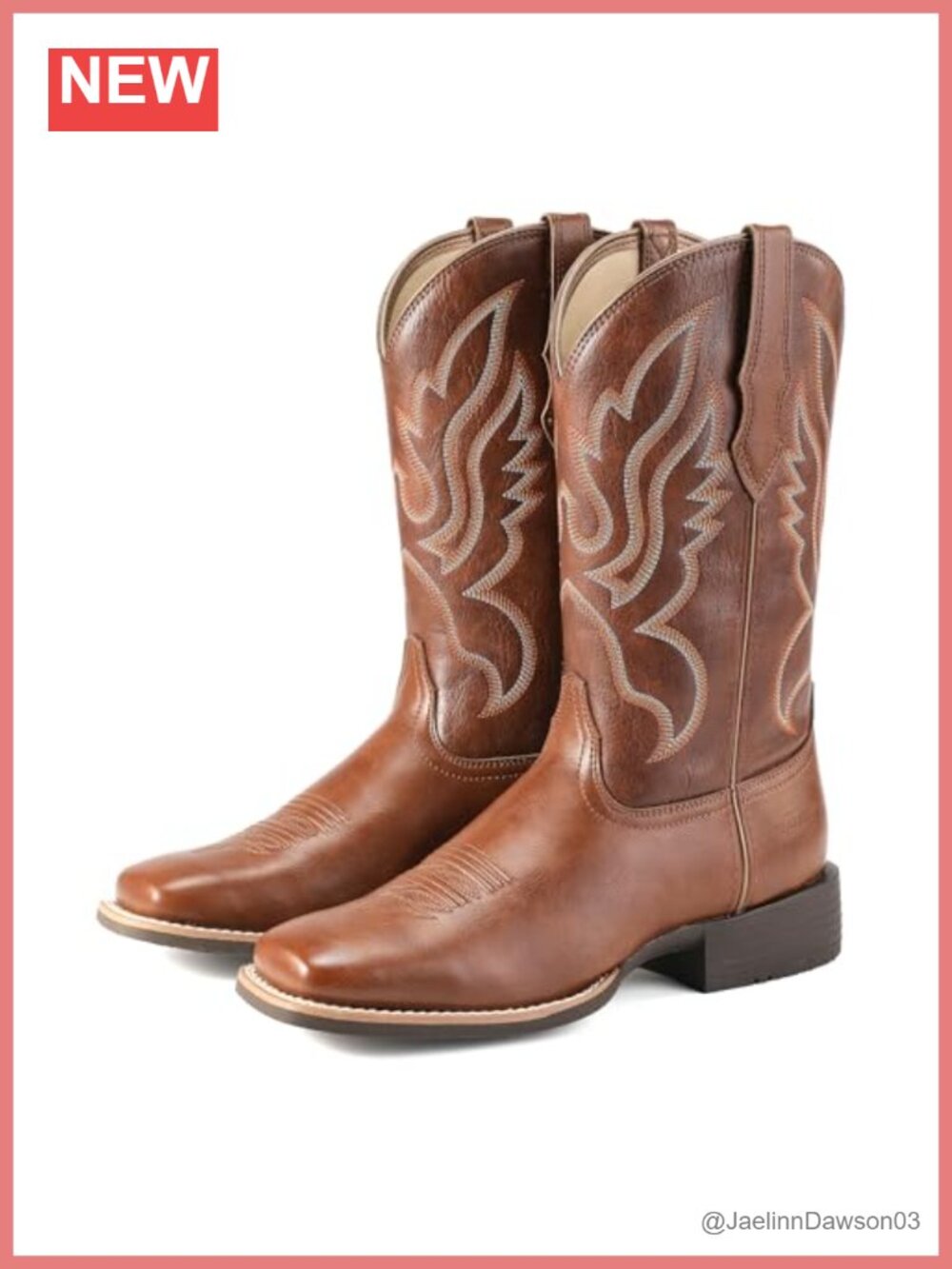 Palitutu Western Cowboy Boots for Women Square Toe Mid Calf Faux Leather Low